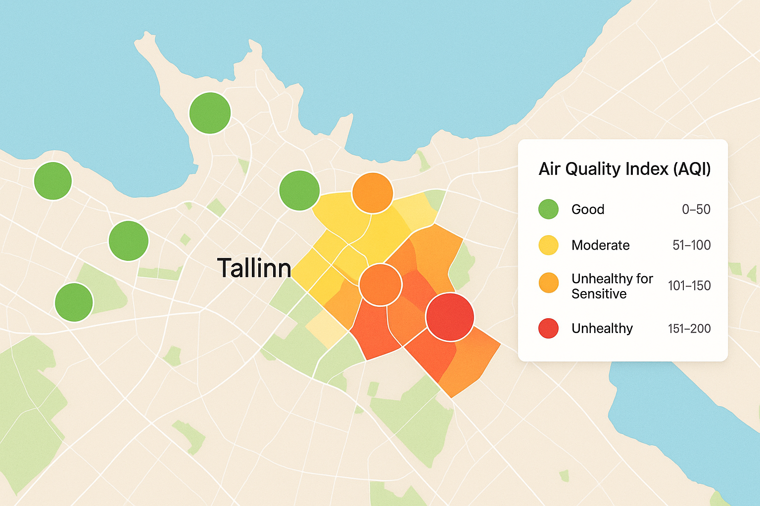 Map of Tallinn showing air quality
