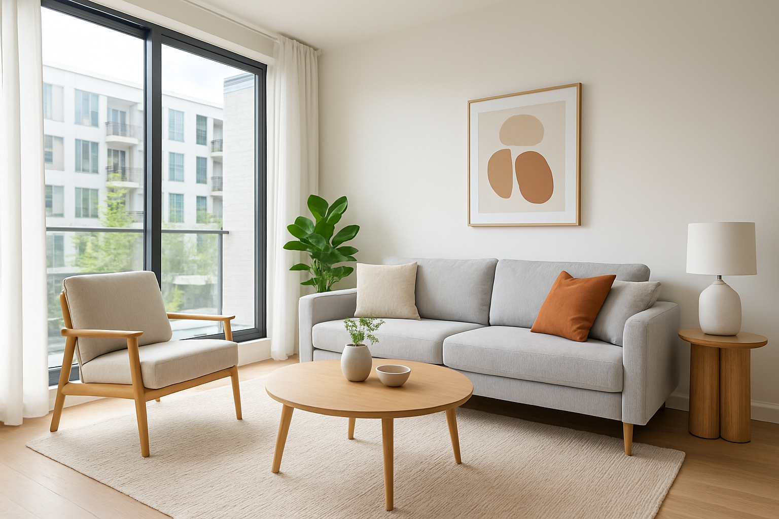 Bright, modern living room of a property available for viewing with Estiq