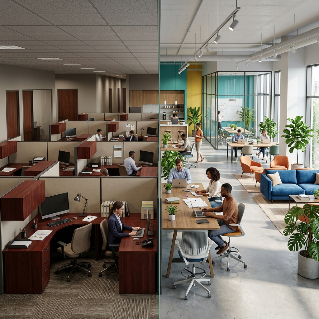 Co-Working vs. Traditional Office Layouts: Virtual Staging for the Modern Hybrid Workspace