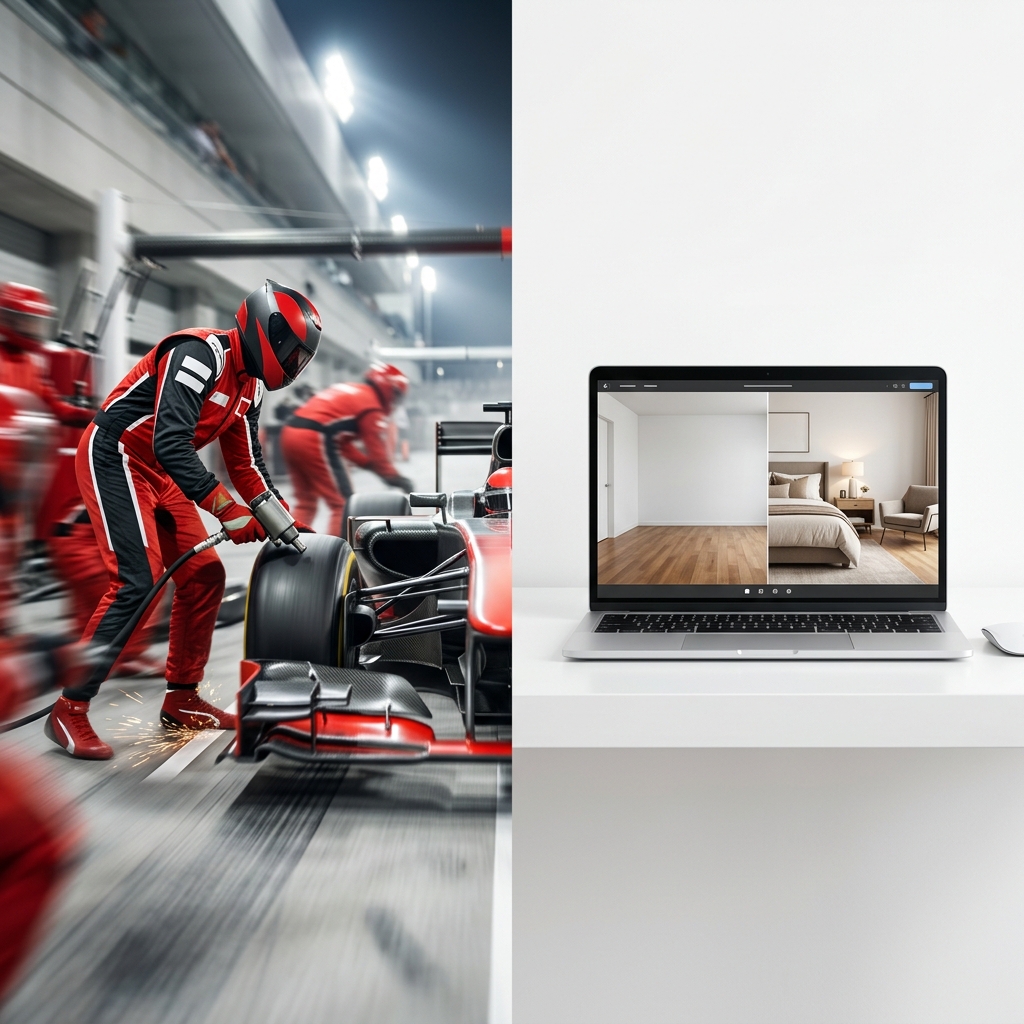Comparison between F1 pit stop speed and Estiq AI staging interface