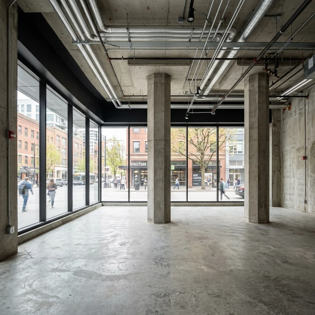 Retail shell renovation concept - Empty room before AI virtual staging by Estiq